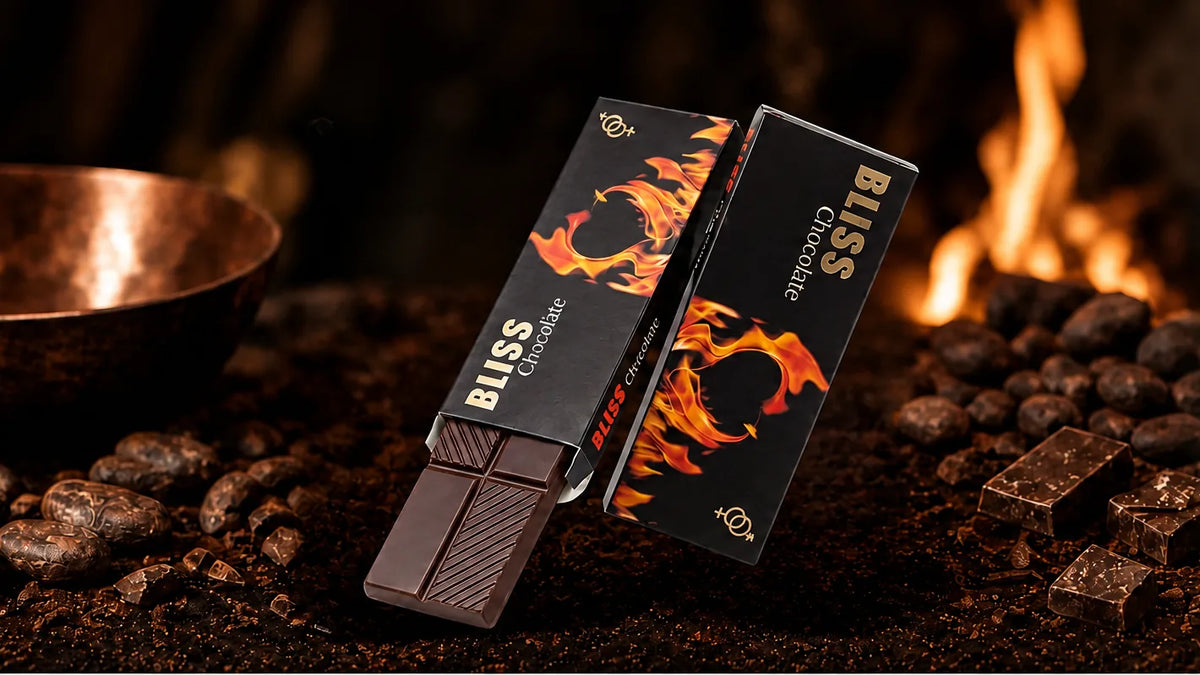 Close-up of premium BLISS milk chocolate.