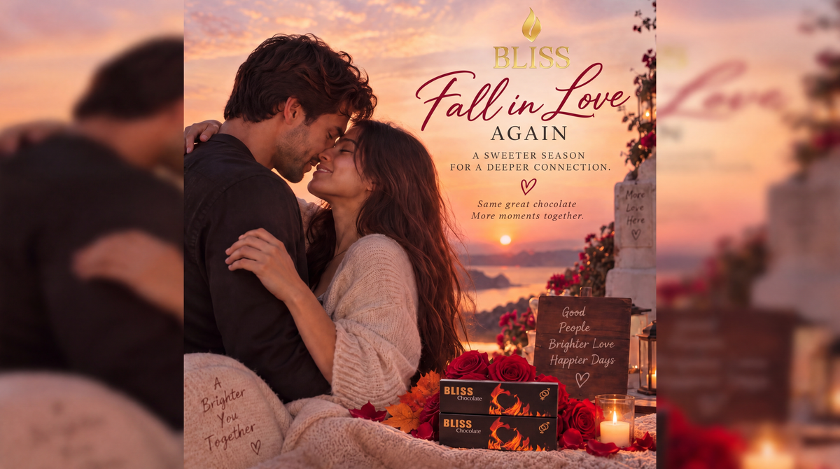 A couple together with BLISS chocolate by candlelight.
