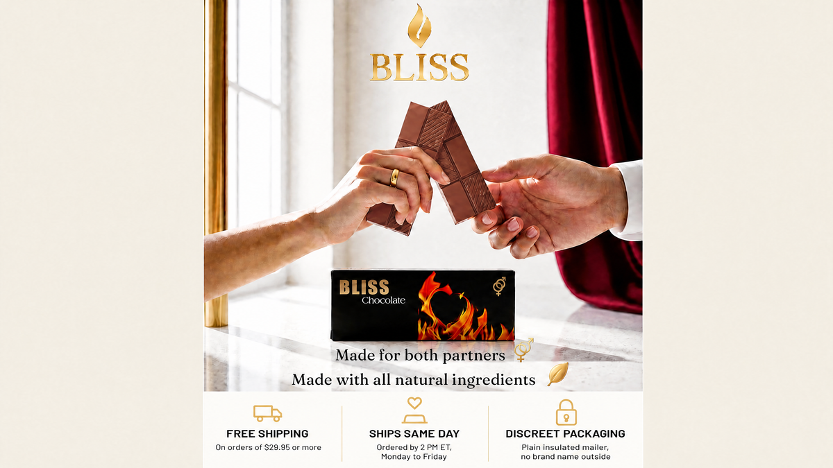 A couple together with BLISS chocolate by candlelight.