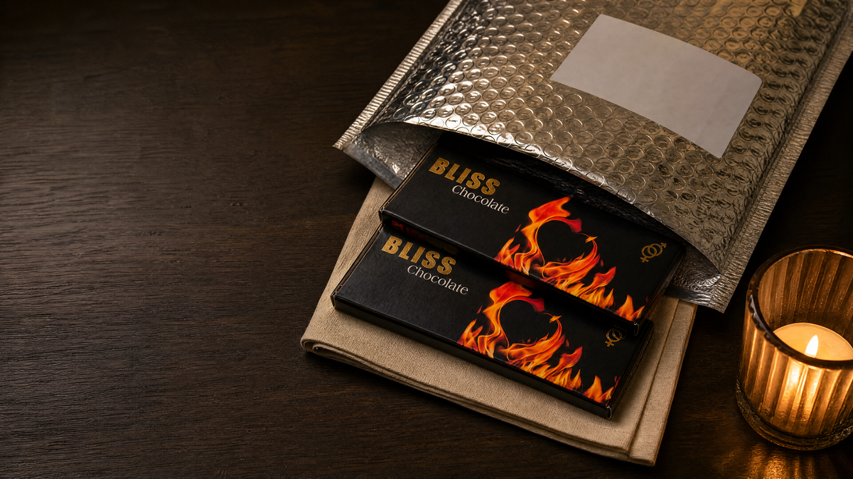 Unmarked BLISS shipping box on a doorstep.